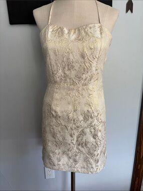 Forever 21 Champagne Gold Cross‑Back Jacquard Mini Dress